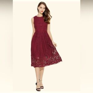 VEIISAR Womens Sleeveless Lace Fit Elegant Dress